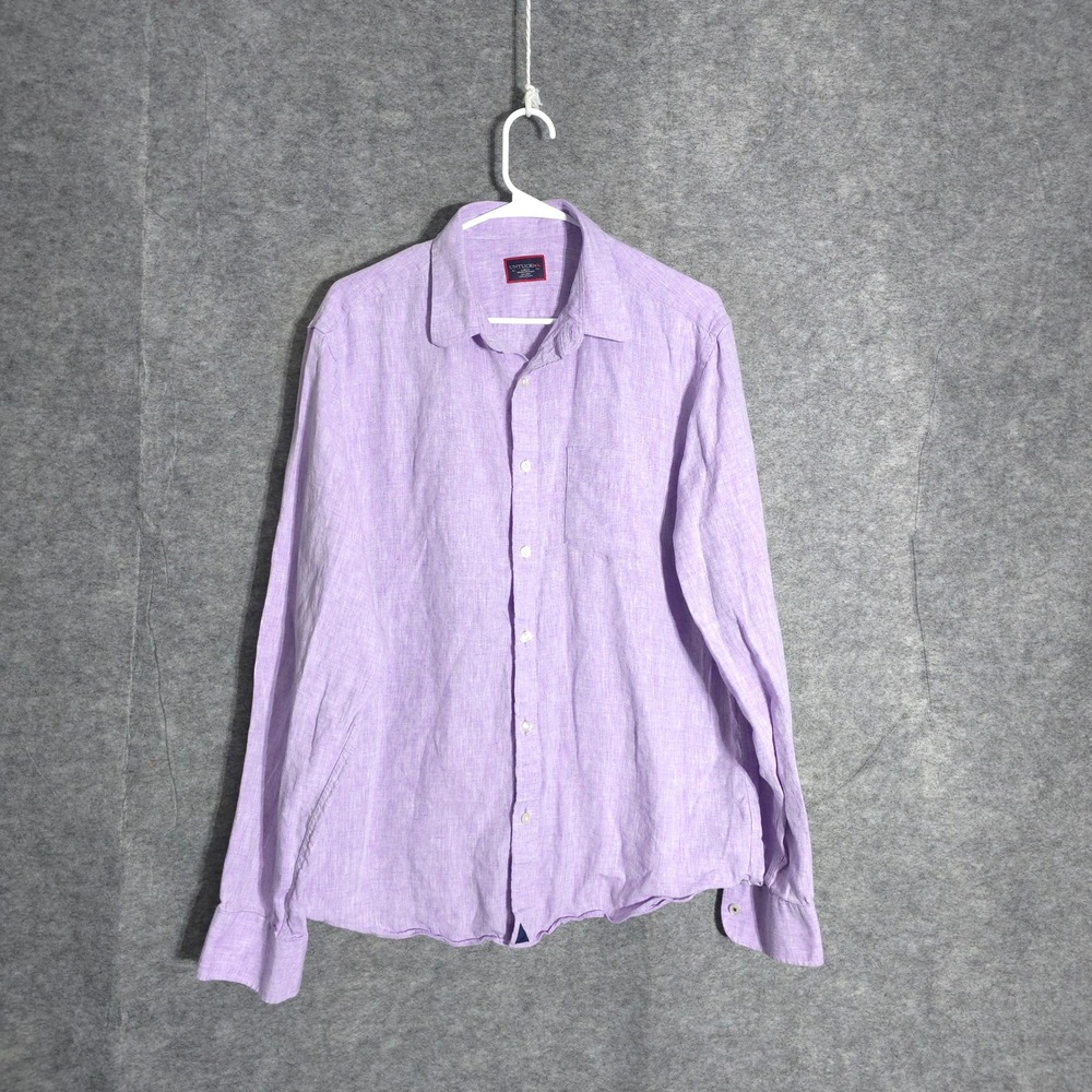UNTUCKit Selegas Mens L Purple Linen Long Sleeve Wrinkle Resistant Shirt 35381